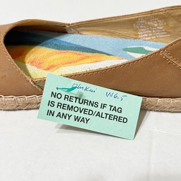 Olukai Kaula paa ili Flat Espadrille Loafer Shoe Brown Leather Slip On Women 6.5 - Picture 9 of 10